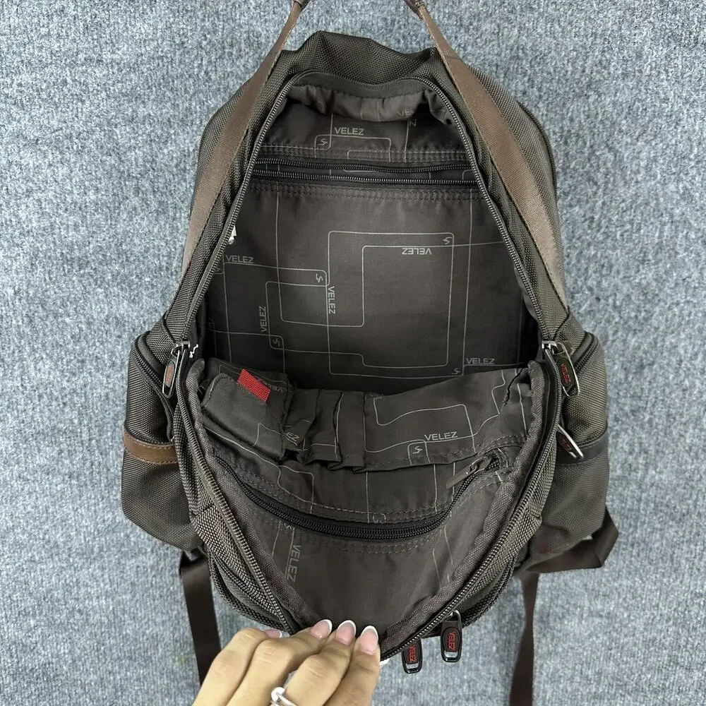 Velez Mens Leather Backpack Brown Soft Case Travel Daypack Office Work Casual